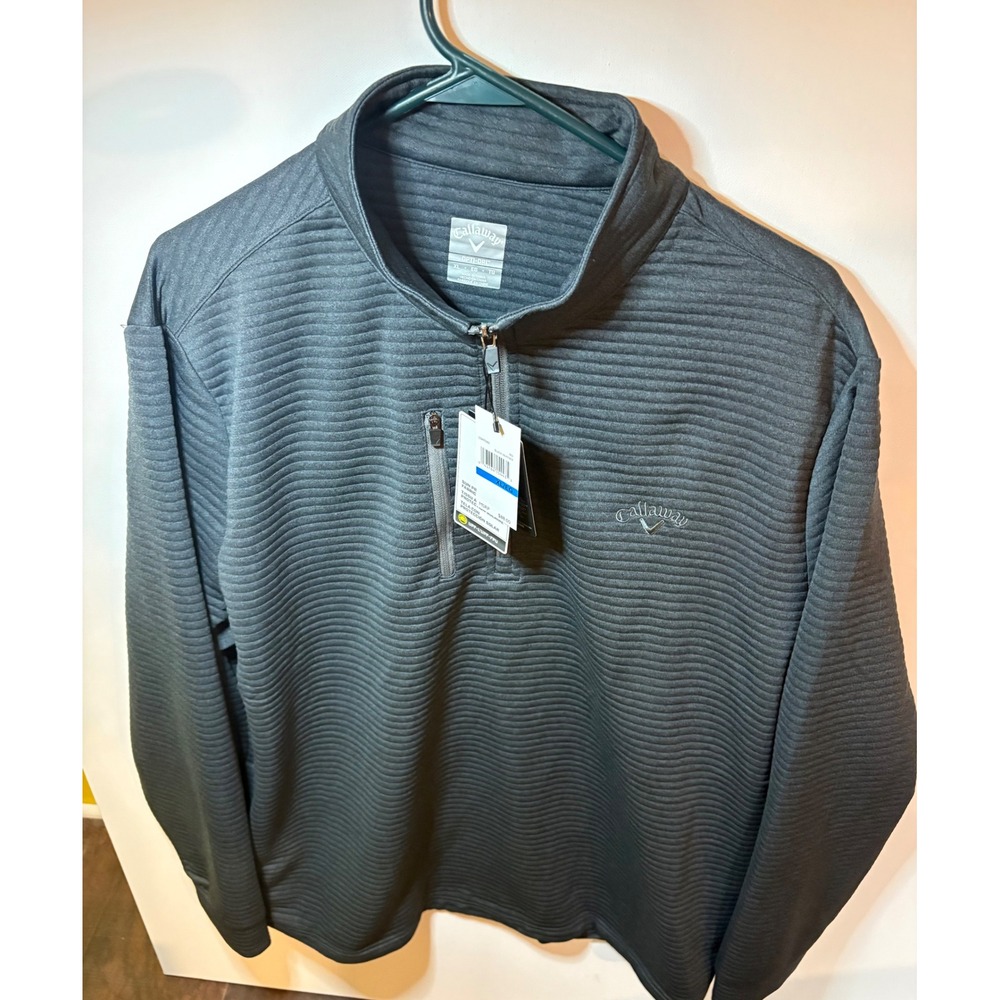 Callaway Golf Mens XL Pullover NWT Gray Ribbed Textured 1/4 Zip Chest Pocket